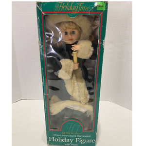 18" Holiday Time Animated Musical Christmas Display Musical Figure Girl green